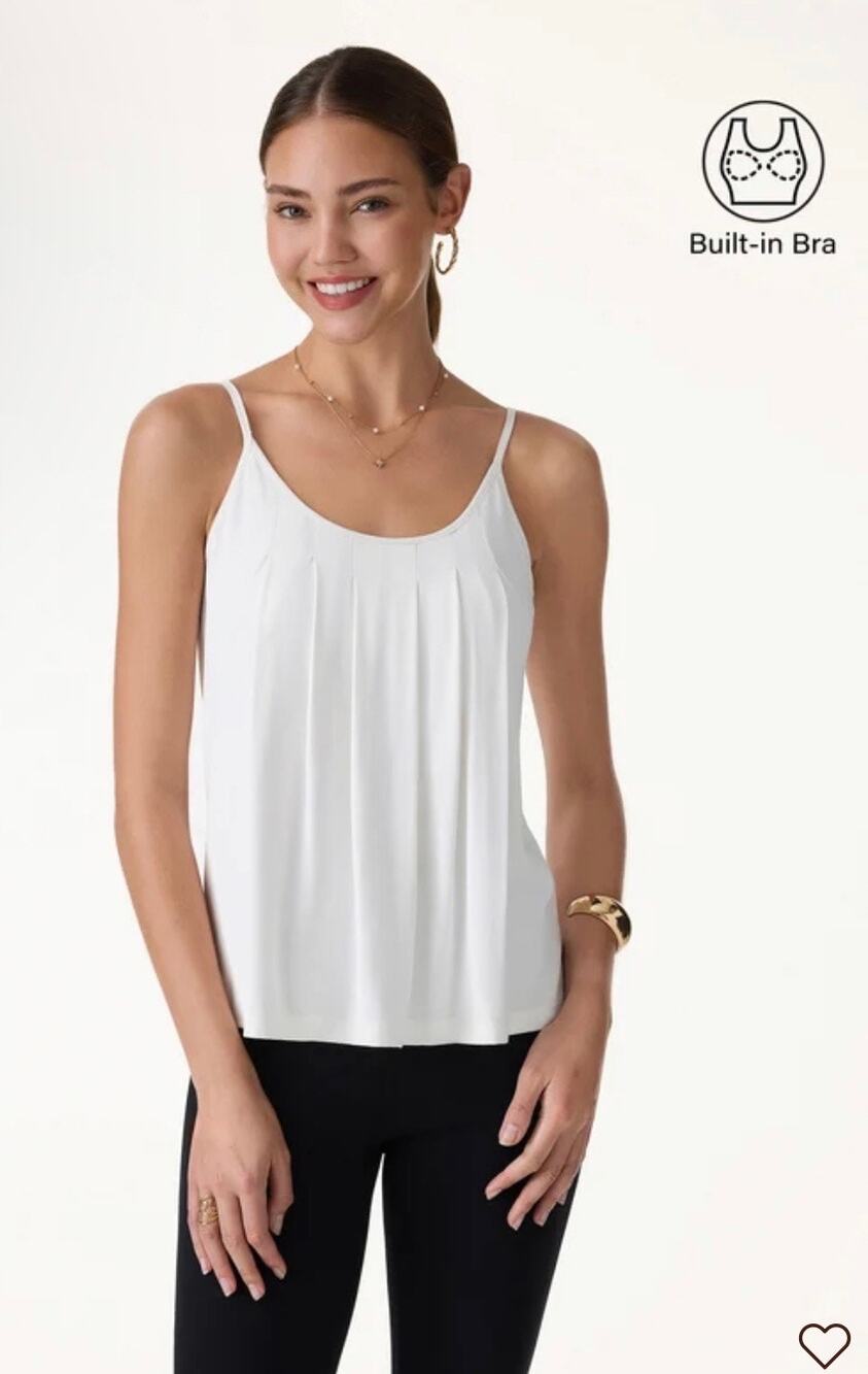 NWT OGL Womens Size M White Built In Bra Pleated Camisole Brami Tank Top Shirt